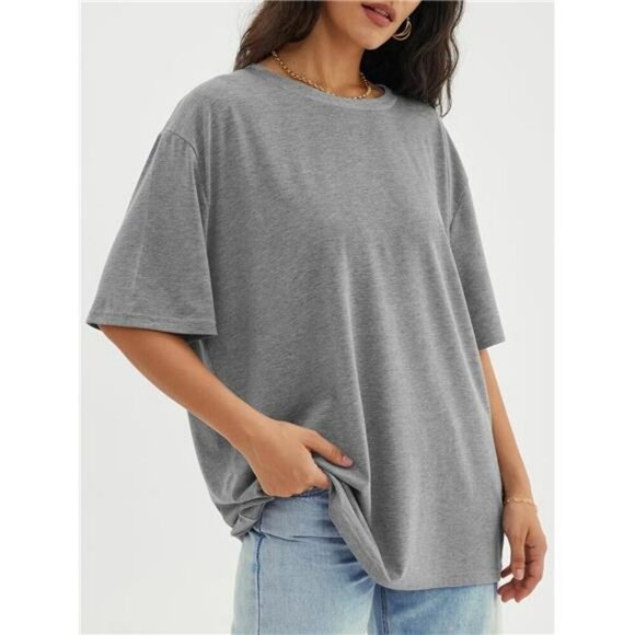 Oversized Womens T Shirt Loose Fit Crewneck Short Sleeve Casual Summer Top - Picture 4 of 7
